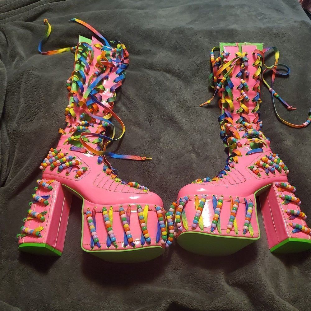 Club Exx Pink Rave Kandi Beaded Platform Shoes Size 7, 8, 9